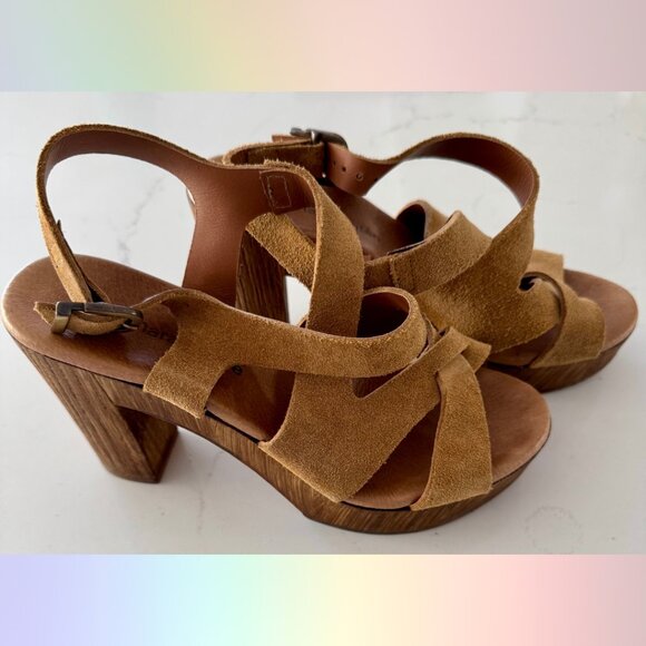 La Fée Maraboutée Heels – Tan Suede with Wood Heel sz 38 - Picture 1 of 6